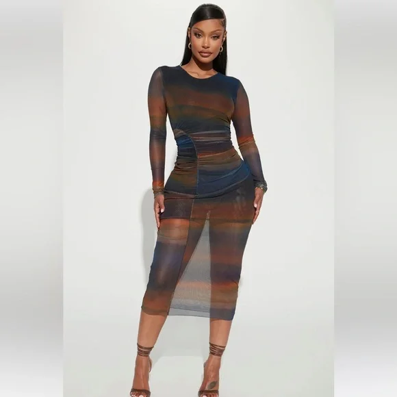 Fashion Nova | Dresses | Fashion Nova Fierce Abstraction Mesh Midi Dress |  Poshmark